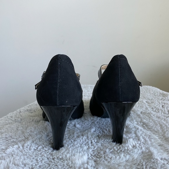 Dexflex Comfort Open Toe Black Tan High Heels - Picture 9 of 14